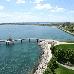 Aerial view of Burlington pier and waterfront