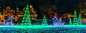 Holiday lights with snow at Spencer Smith Park
