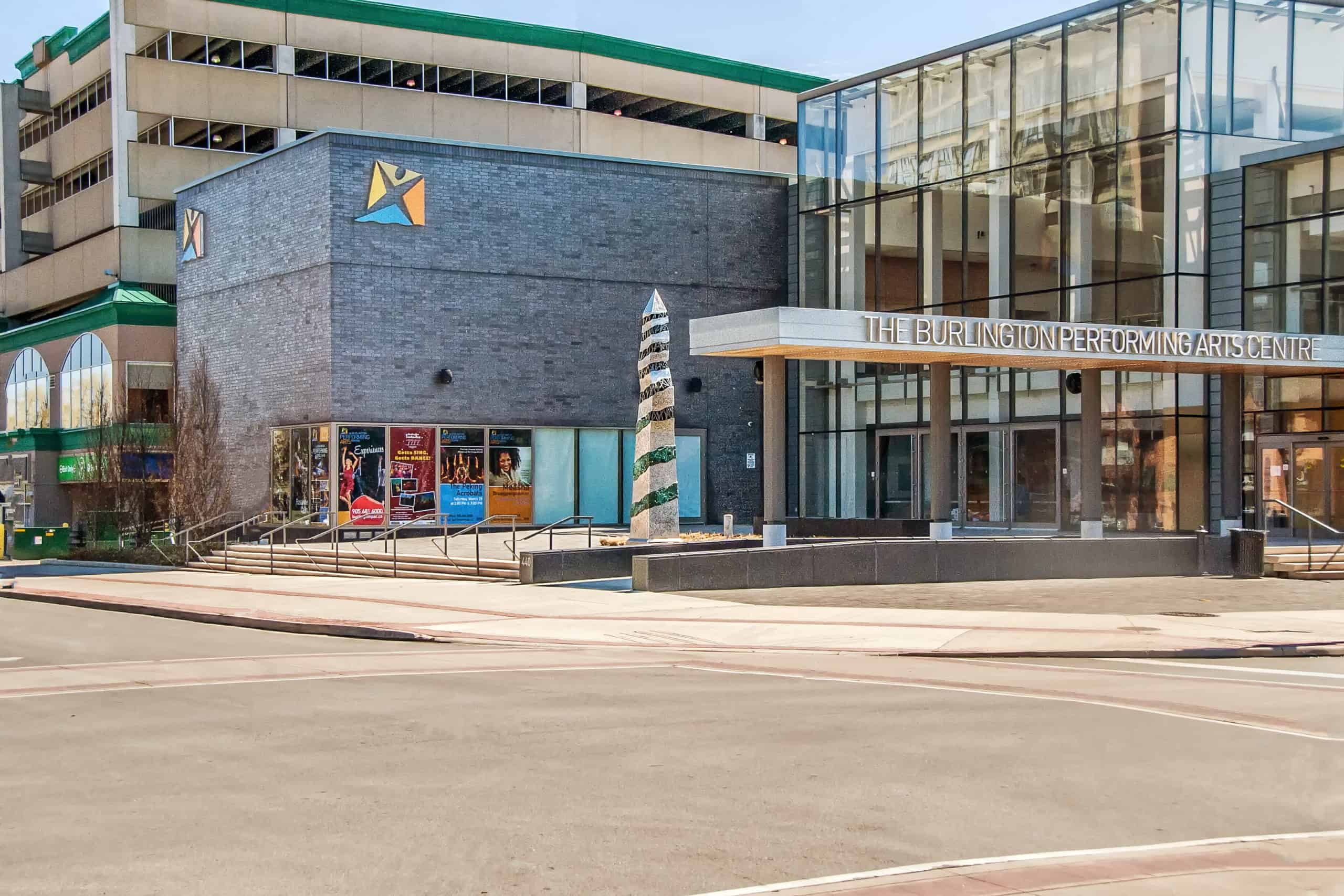 Burlington Performing Arts Centre exterior with public art