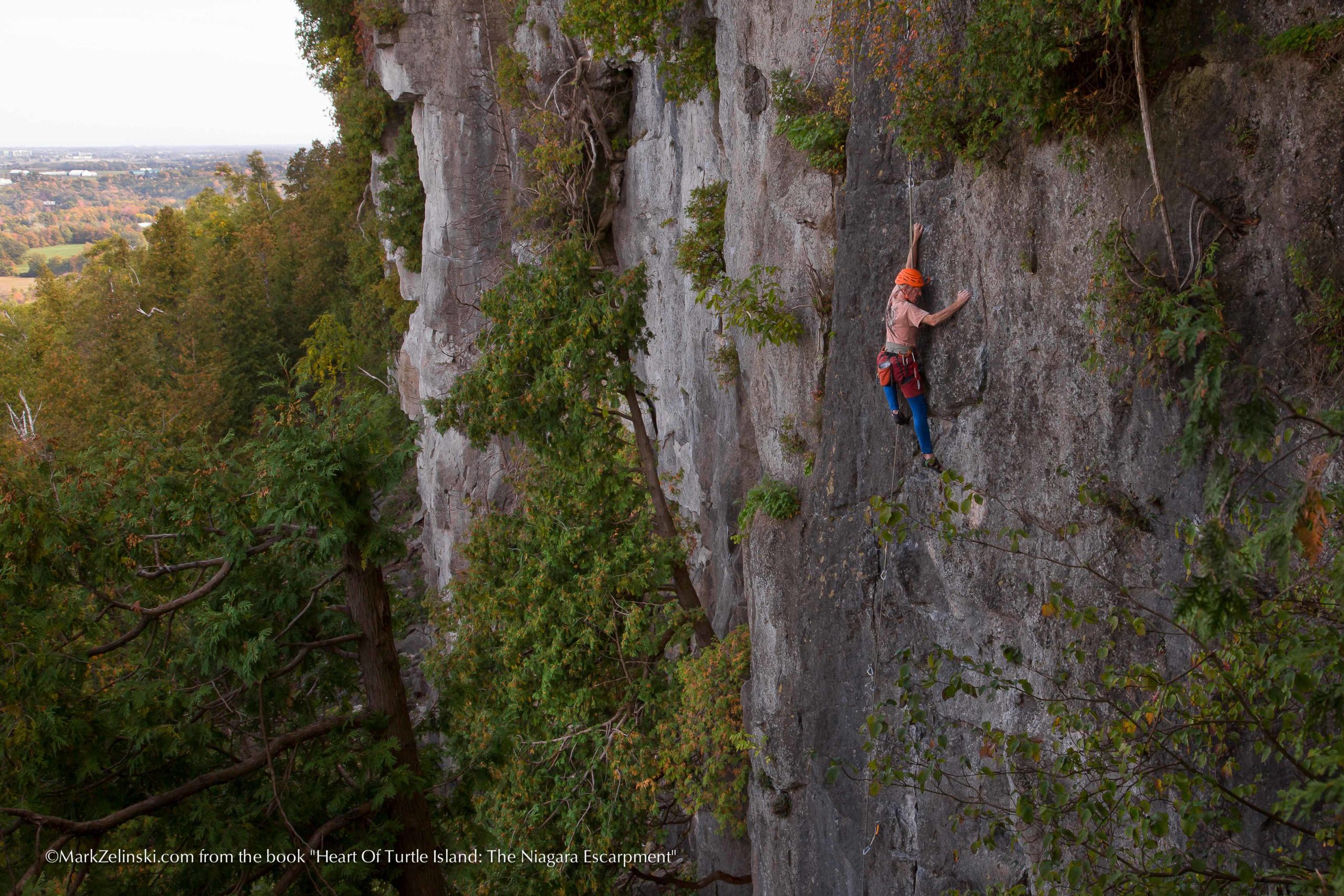 Climber scaling rock face at Conservation Halton Park