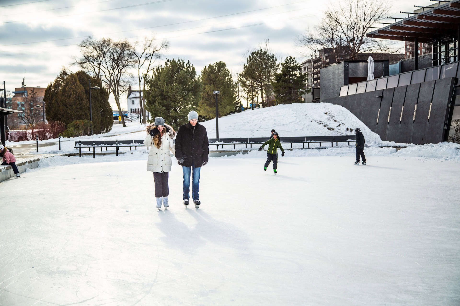 Couple Ice Skating in Spencer Smith Park